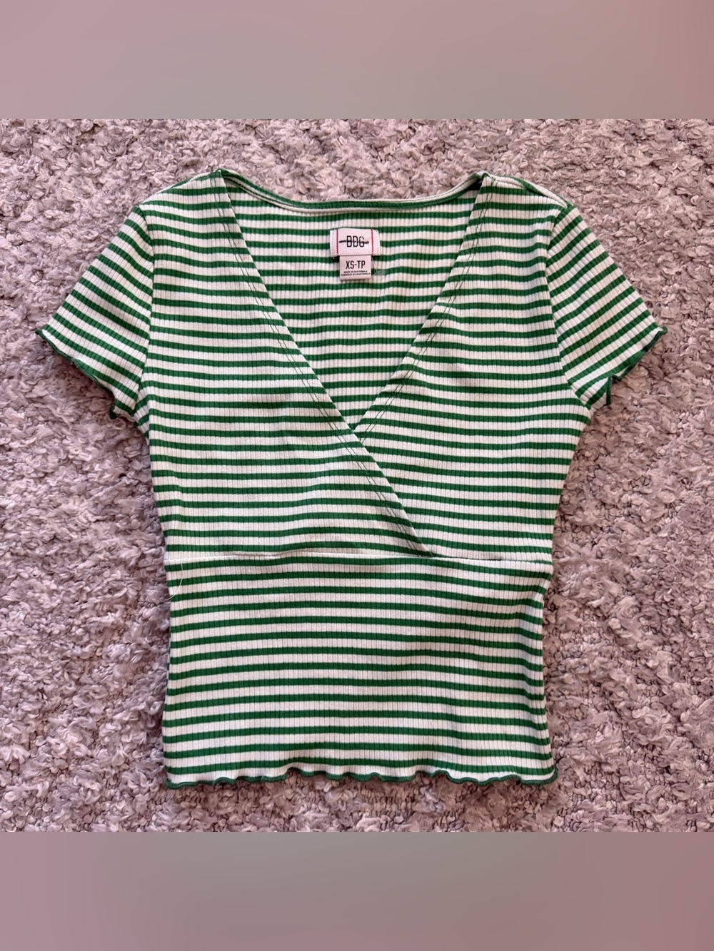 BDG Green and White Striped Knit Wrap ribbed crop top xs